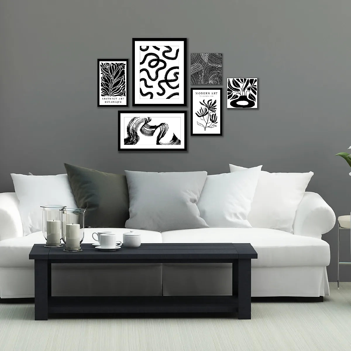 Arthouse Monochrome Black And White Canvas Art Set Of 6-Furniture Kingdom